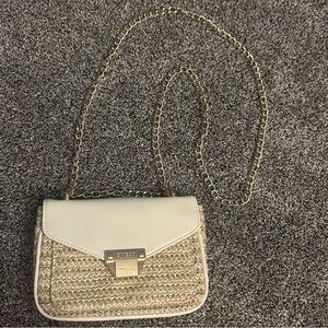 Guess White and Tan woven Crossbody purse